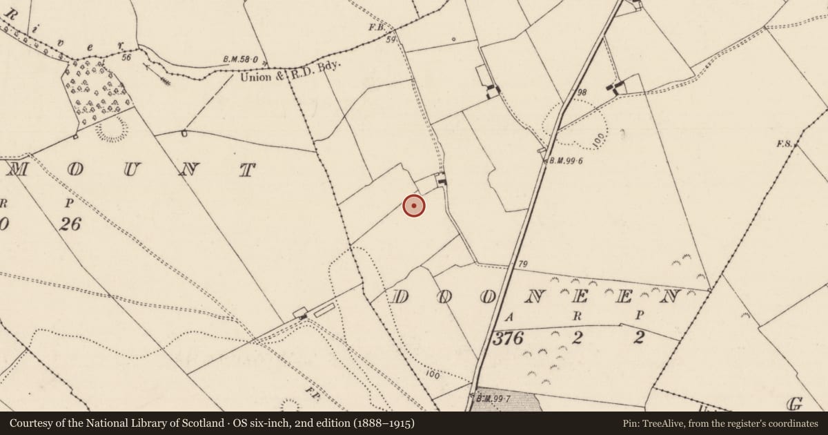 Ordnance Survey six-inch map, 2nd edition (1888–1915) covering the location of Ringfort - rath, Dooneen, County Limerick, with a pin at the register's coordinates