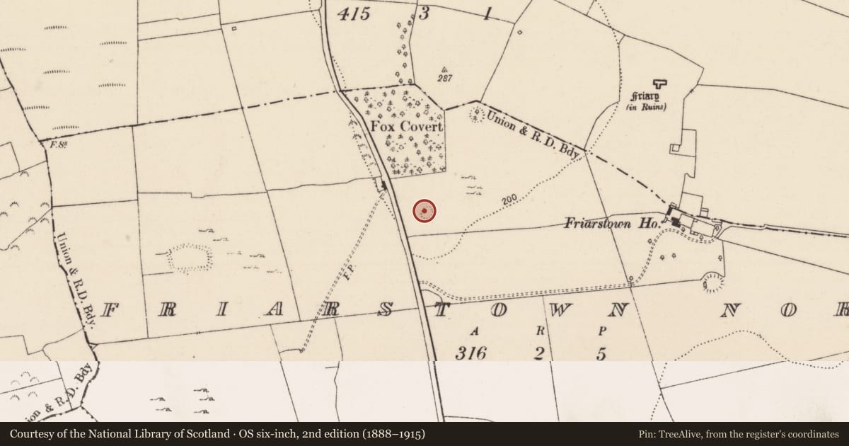 Ordnance Survey six-inch map, 2nd edition (1888–1915) covering the location of Ringfort - cashel, Friarstown North, County Limerick, with a pin at the register's coordinates