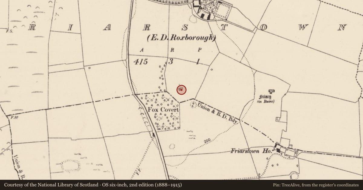 Ordnance Survey six-inch map, 2nd edition (1888–1915) covering the location of Ceremonial enclosure, Friarstown, County Limerick, with a pin at the register's coordinates