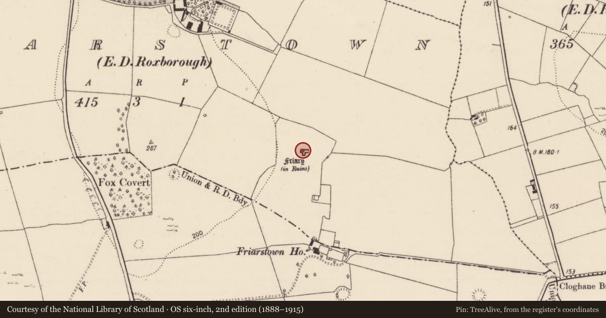 Ordnance Survey six-inch map, 2nd edition (1888–1915) covering the location of Religious house - Franciscan Third Order Regular, Friarstown, County Limerick, with a pin at the register's coordinates