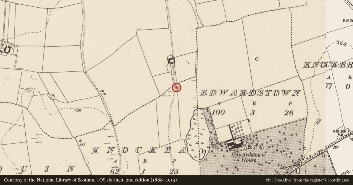 Ordnance Survey six-inch map, 2nd edition (1888–1915) covering the location of Ringfort - rath, Knockea, County Limerick, with a pin at the register's coordinates