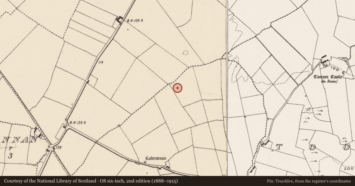 Ordnance Survey six-inch map, 2nd edition (1888–1915) covering the location of Enclosure, Cahernarry (Keane), County Limerick, with a pin at the register's coordinates