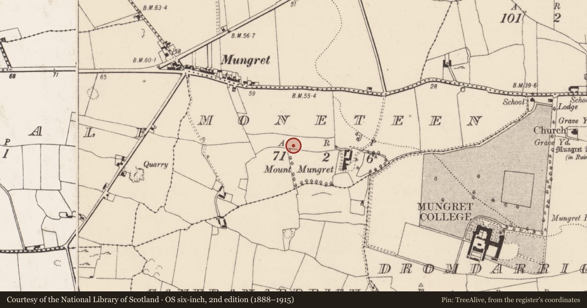Ordnance Survey six-inch map, 2nd edition (1888–1915) covering the location of Standing stone, Moneteen, County Limerick, with a pin at the register's coordinates