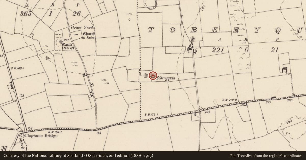 Ordnance Survey six-inch map, 2nd edition (1888–1915) covering the location of Well, Toberyquin, County Limerick, with a pin at the register's coordinates