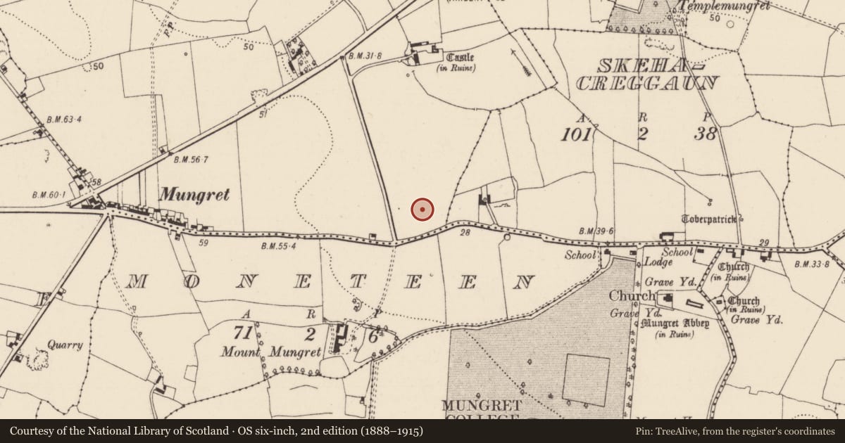 Ordnance Survey six-inch map, 2nd edition (1888–1915) covering the location of Enclosure, Castlemungret, County Limerick, with a pin at the register's coordinates