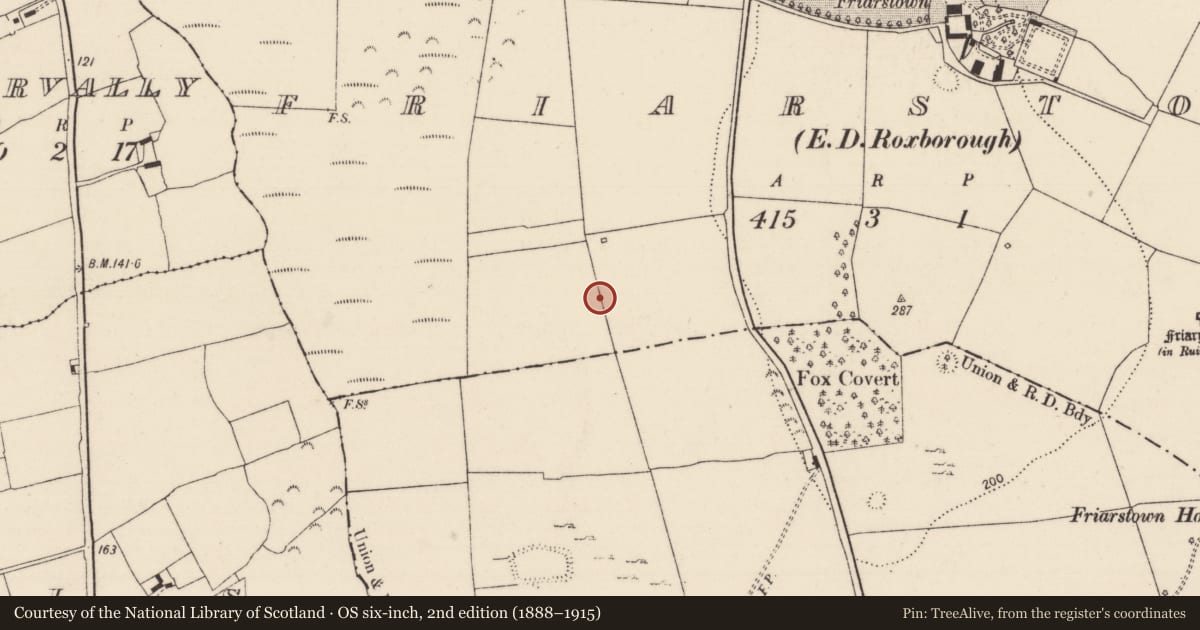 Ordnance Survey six-inch map, 2nd edition (1888–1915) covering the location of Road - road/trackway, Friarstown, County Limerick, with a pin at the register's coordinates