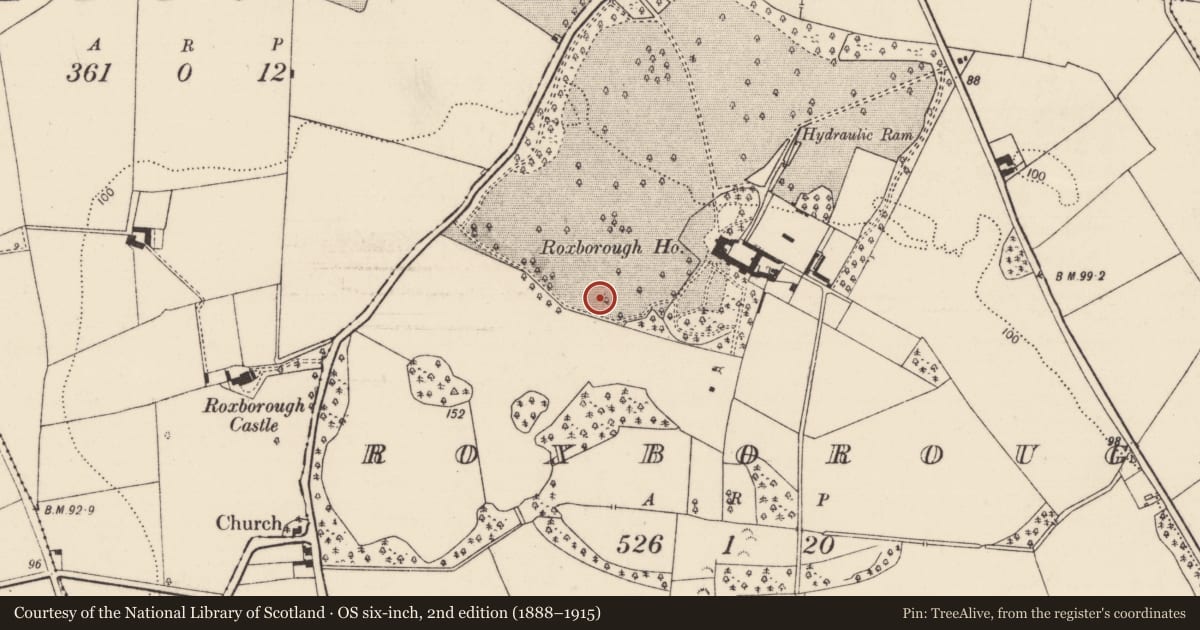 Ordnance Survey six-inch map, 2nd edition (1888–1915) covering the location of Enclosure, Roxborough, County Limerick, with a pin at the register's coordinates