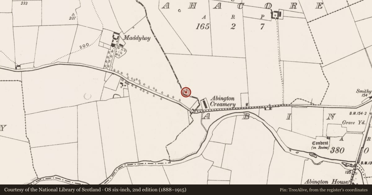 Ordnance Survey six-inch map, 2nd edition (1888–1915) covering the location of Ringfort - rath, Ahacore, County Limerick, with a pin at the register's coordinates