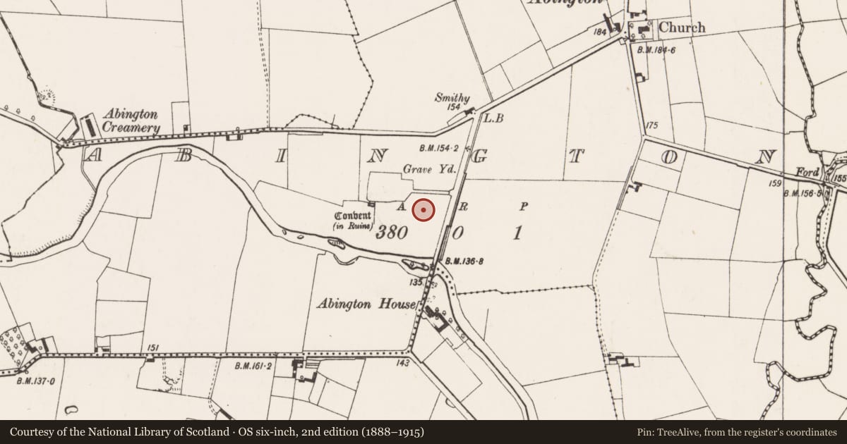 Ordnance Survey six-inch map, 2nd edition (1888–1915) covering the location of Mausoleum, Abington, County Limerick, with a pin at the register's coordinates