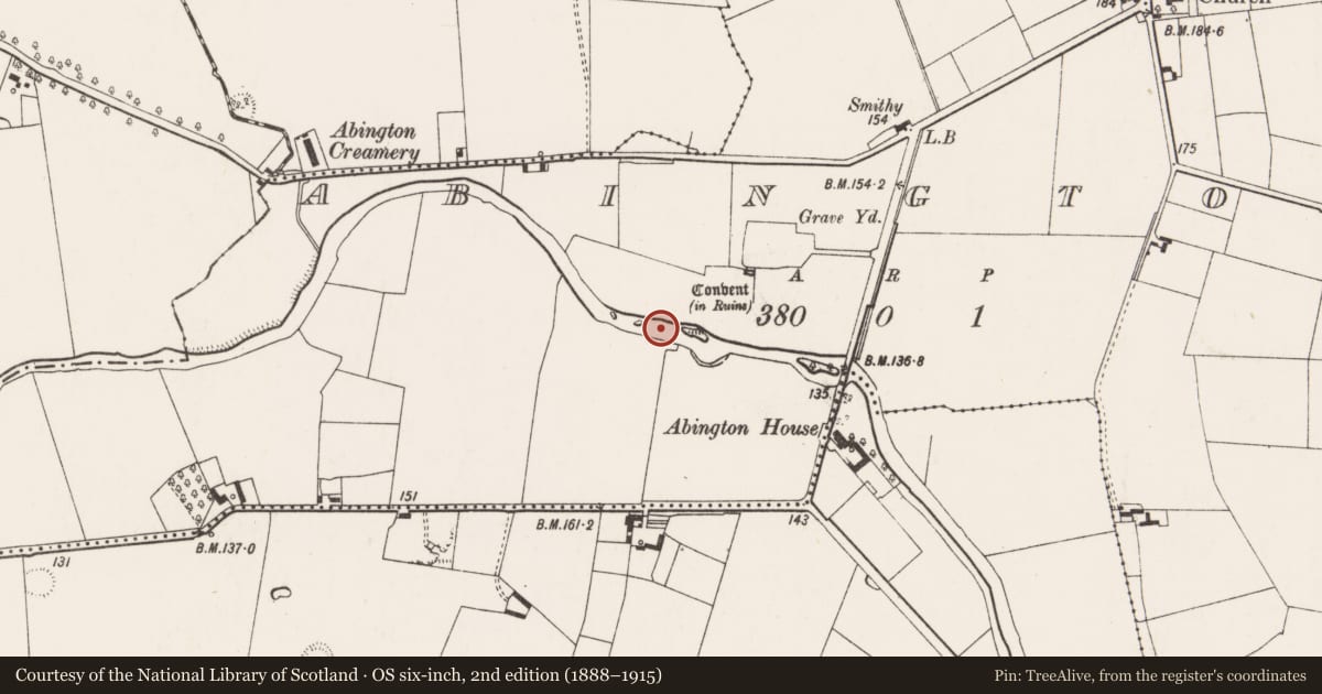 Ordnance Survey six-inch map, 2nd edition (1888–1915) covering the location of Bridge, Abington, County Limerick, with a pin at the register's coordinates