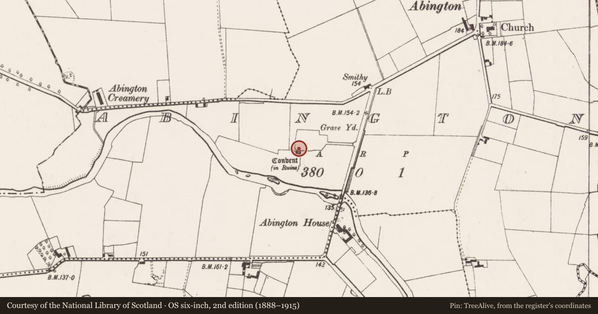 Ordnance Survey six-inch map, 2nd edition (1888–1915) covering the location of Architectural fragment, Abington, County Limerick, with a pin at the register's coordinates