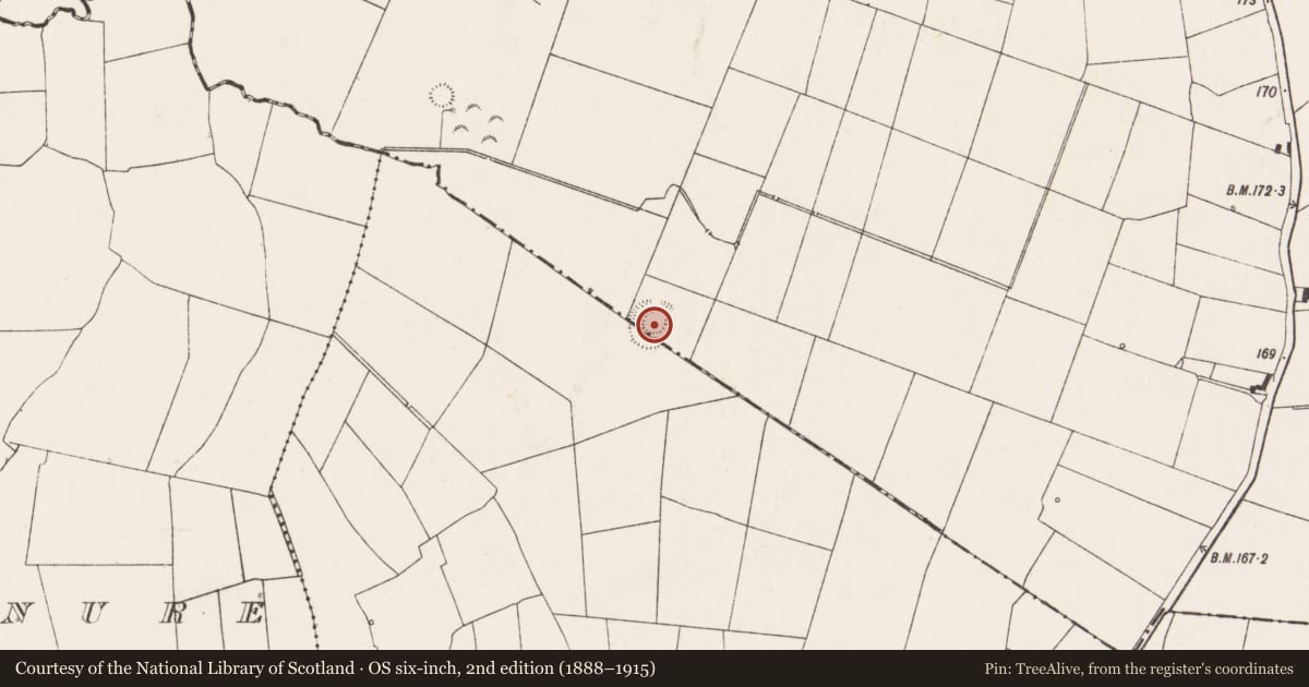 Ordnance Survey six-inch map, 2nd edition (1888–1915) covering the location of Concentric enclosure, Dromeliagh, County Limerick, with a pin at the register's coordinates