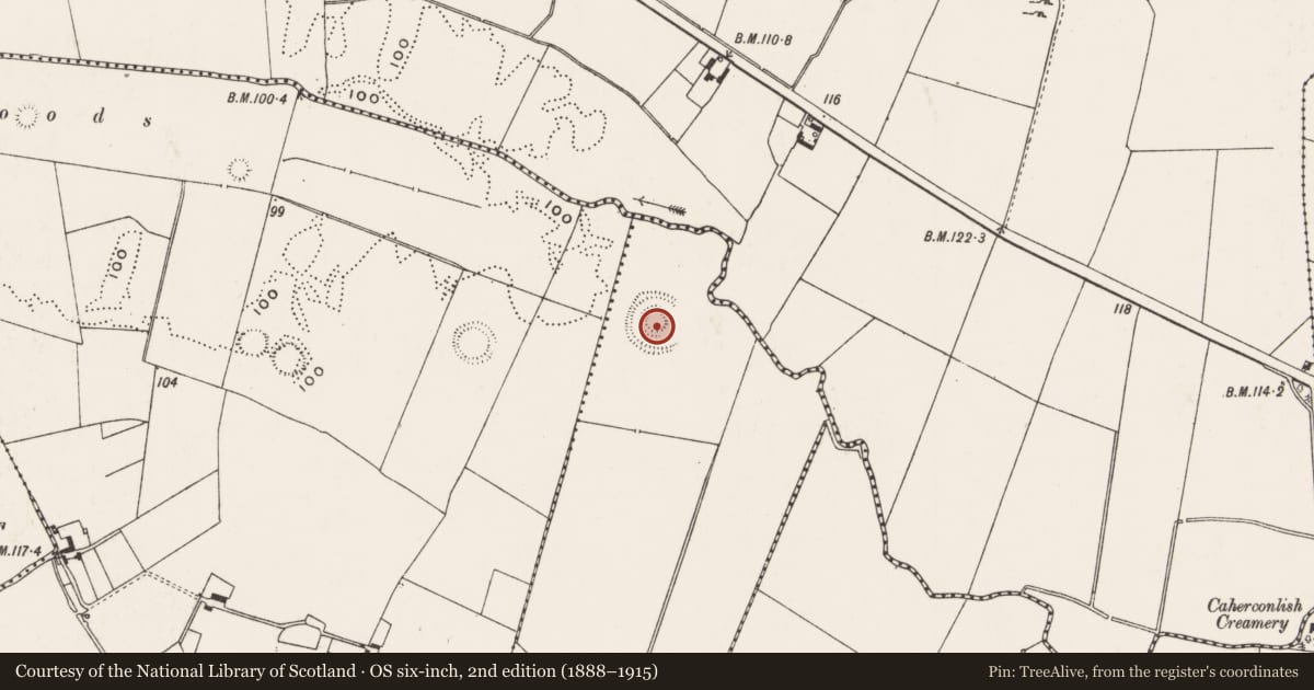 Ordnance Survey six-inch map, 2nd edition (1888–1915) covering the location of Barrow - unclassified, Hundredacres West, County Limerick, with a pin at the register's coordinates