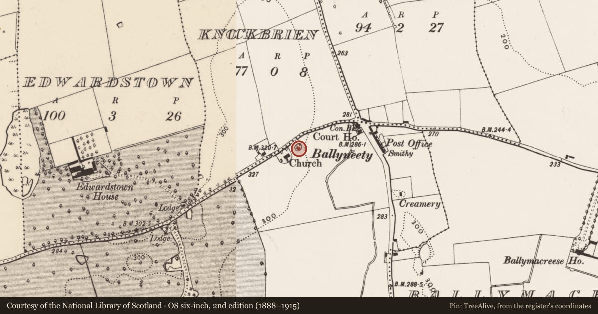 Ordnance Survey six-inch map, 2nd edition (1888–1915) covering the location of Enclosure, Glen, County Limerick, with a pin at the register's coordinates
