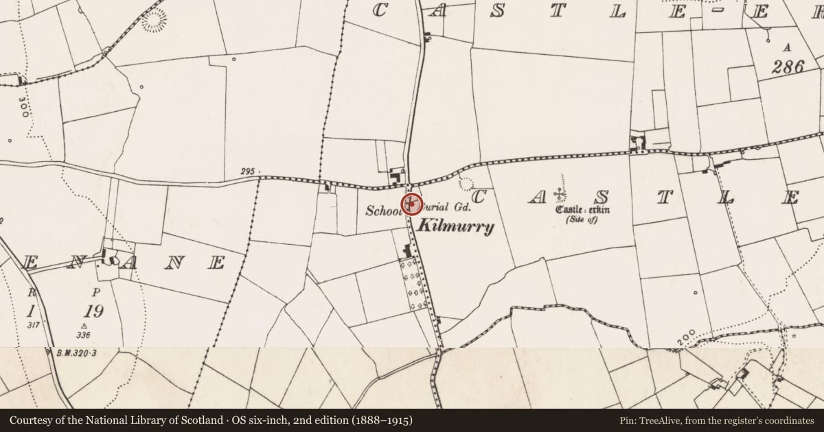Ordnance Survey six-inch map, 2nd edition (1888–1915) covering the location of Church, Castle-Erkin South, County Limerick, with a pin at the register's coordinates