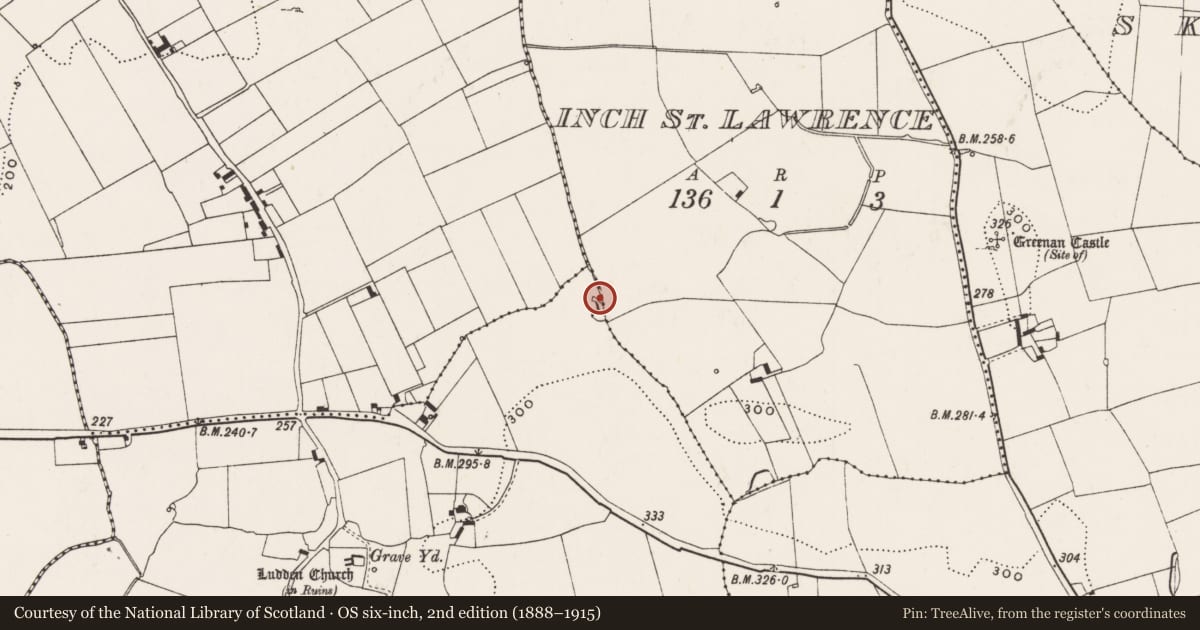 Ordnance Survey six-inch map, 2nd edition (1888–1915) covering the location of Ringfort - rath, Inch St. Lawrence, County Limerick, with a pin at the register's coordinates