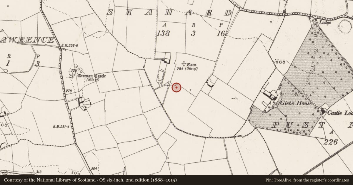 Ordnance Survey six-inch map, 2nd edition (1888–1915) covering the location of Enclosure, Skahard, County Limerick, with a pin at the register's coordinates