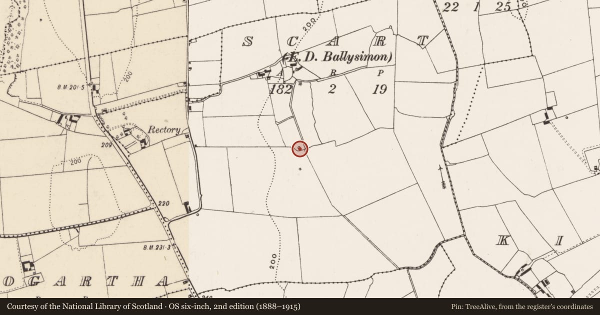 Ordnance Survey six-inch map, 2nd edition (1888–1915) covering the location of Barrow - unclassified, Scart, County Limerick, with a pin at the register's coordinates