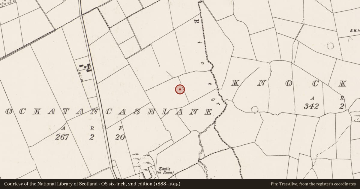 Ordnance Survey six-inch map, 2nd edition (1888–1915) covering the location of Barrow - unclassified, Knockatancashlane, County Limerick, with a pin at the register's coordinates