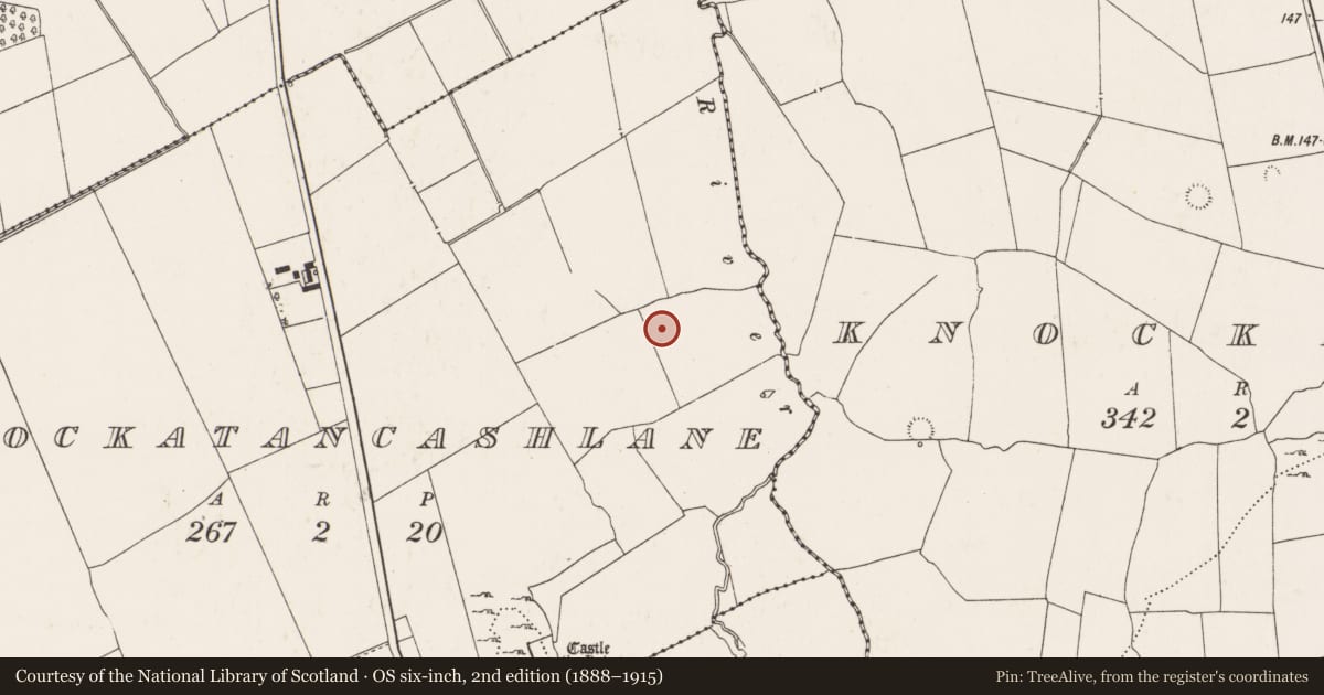 Ordnance Survey six-inch map, 2nd edition (1888–1915) covering the location of Barrow - unclassified, Knockatancashlane, County Limerick, with a pin at the register's coordinates
