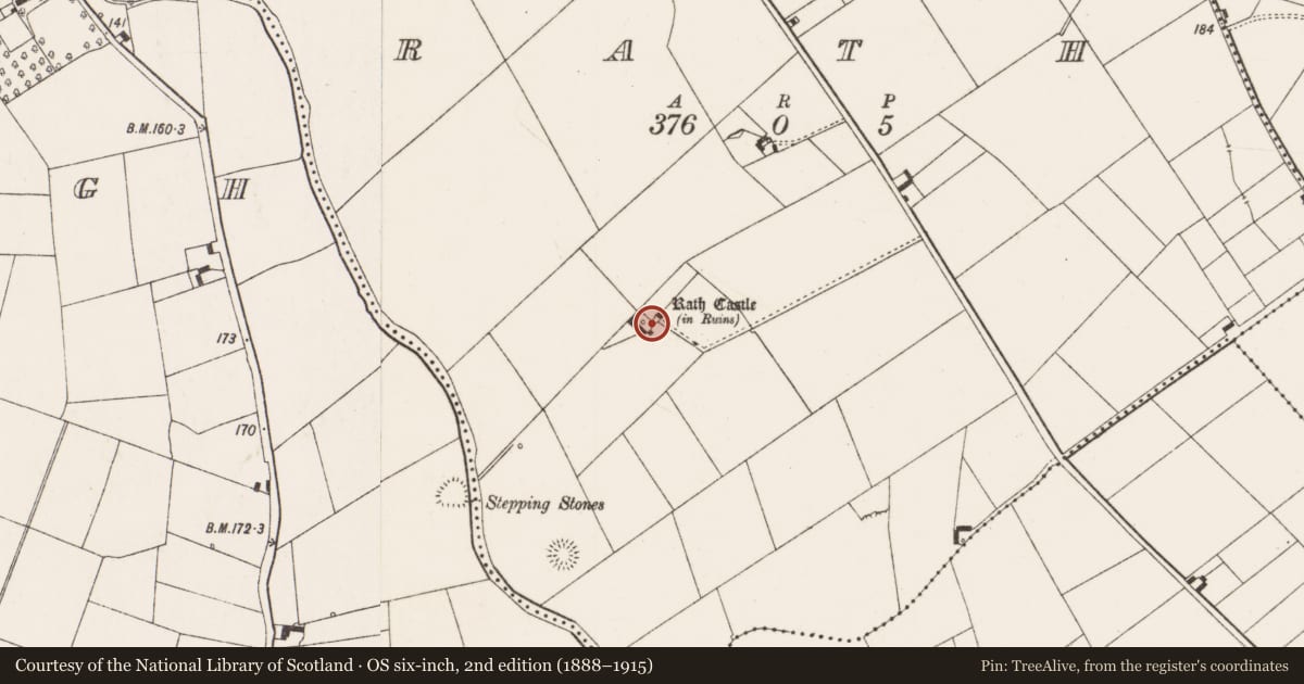 Ordnance Survey six-inch map, 2nd edition (1888–1915) covering the location of Bawn, Rath, County Limerick, with a pin at the register's coordinates
