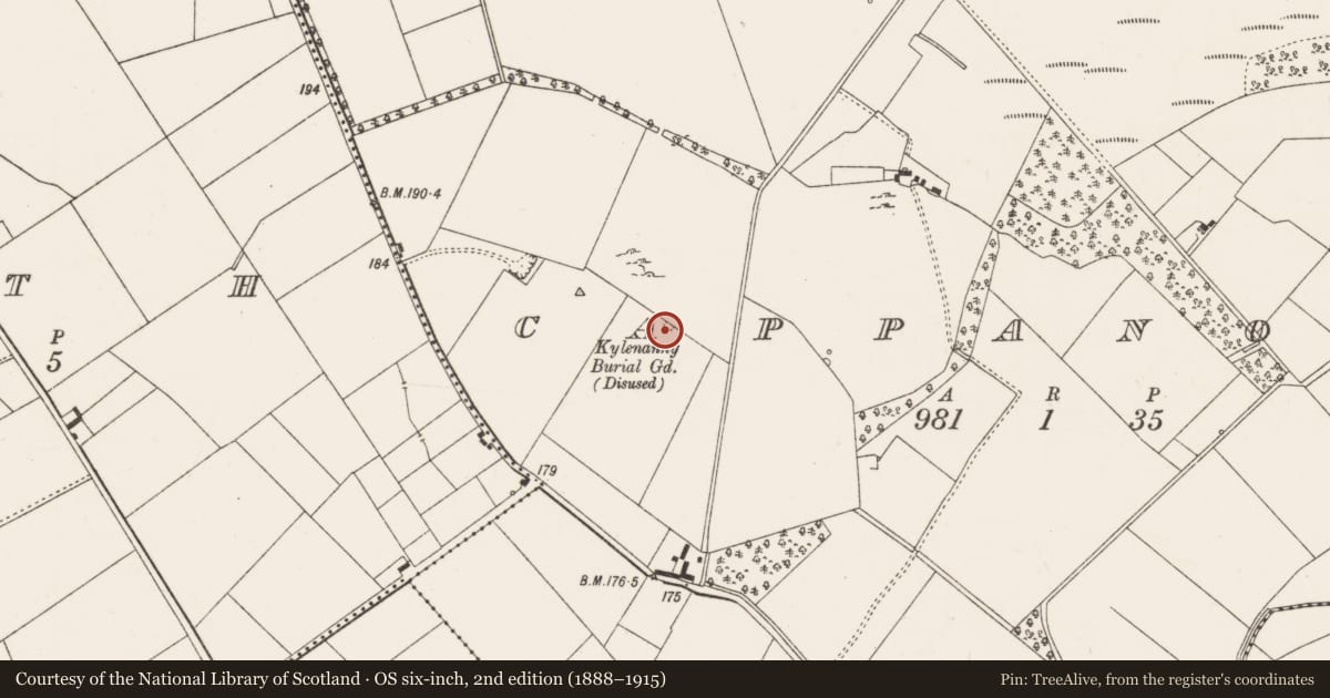 Ordnance Survey six-inch map, 2nd edition (1888–1915) covering the location of Children's burial ground, Cappanouk, County Limerick, with a pin at the register's coordinates