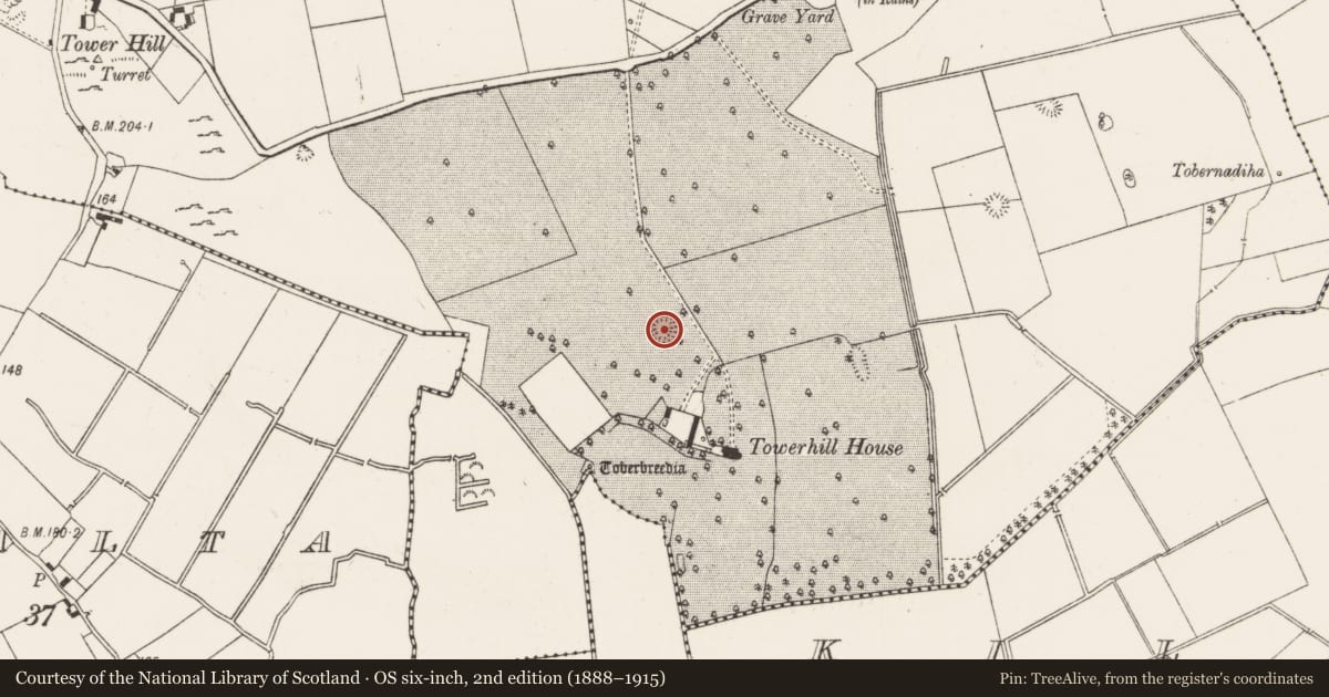 Ordnance Survey six-inch map, 2nd edition (1888–1915) covering the location of Enclosure, Tuogh, County Limerick, with a pin at the register's coordinates