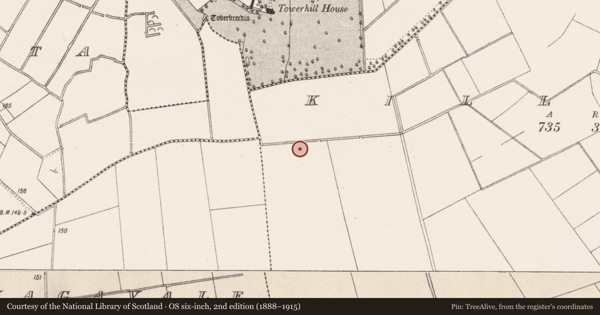 Ordnance Survey six-inch map, 2nd edition (1888–1915) covering the location of Enclosure, Killuragh, County Limerick, with a pin at the register's coordinates