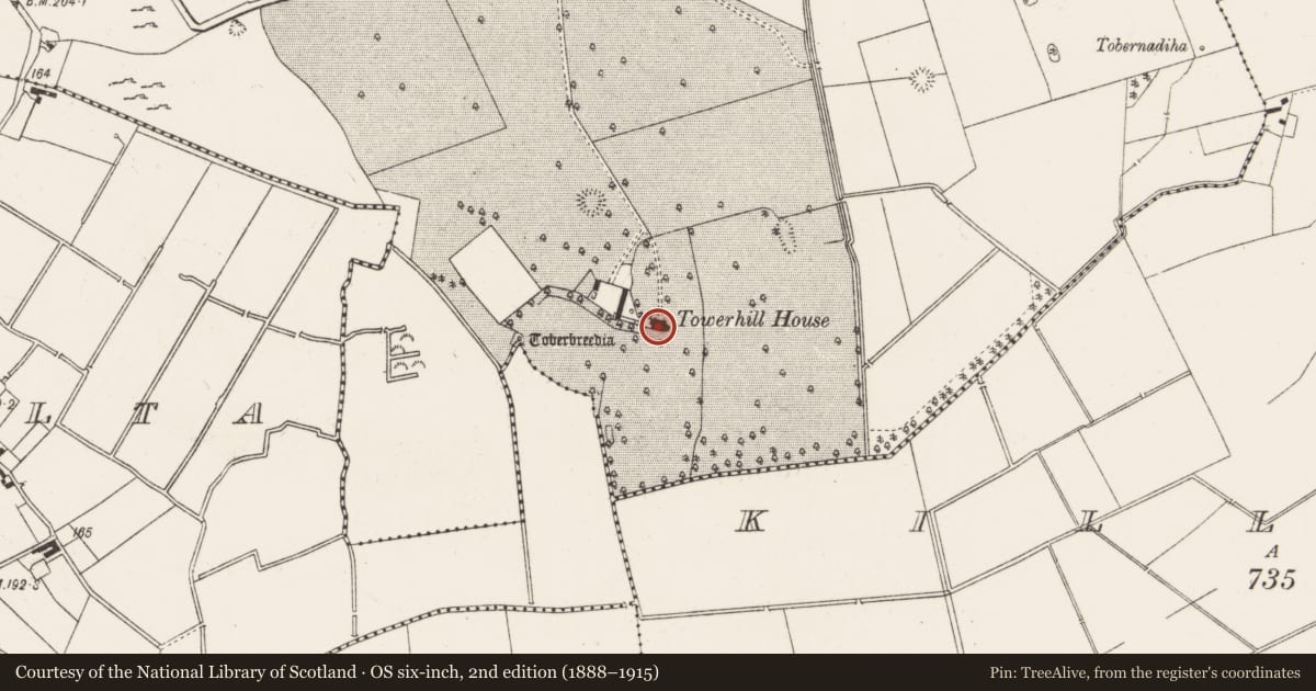 Ordnance Survey six-inch map, 2nd edition (1888–1915) covering the location of Castle - unclassified, Tuogh, County Limerick, with a pin at the register's coordinates