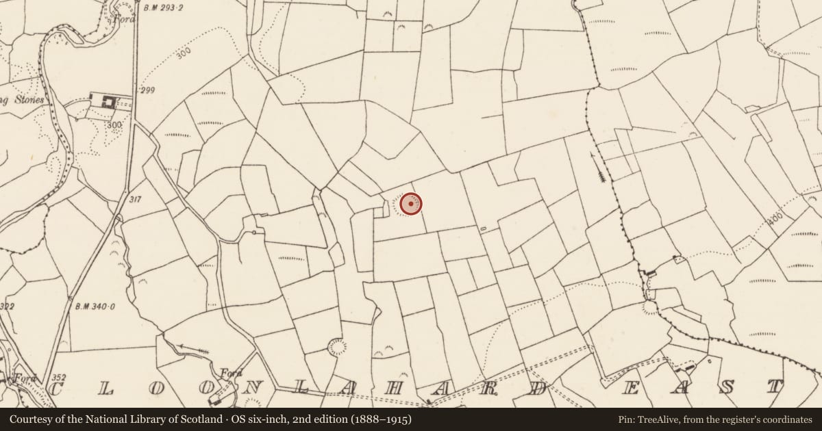Ordnance Survey six-inch map, 2nd edition (1888–1915) covering the location of Ringfort - rath, Cloonlahard East, County Limerick, with a pin at the register's coordinates