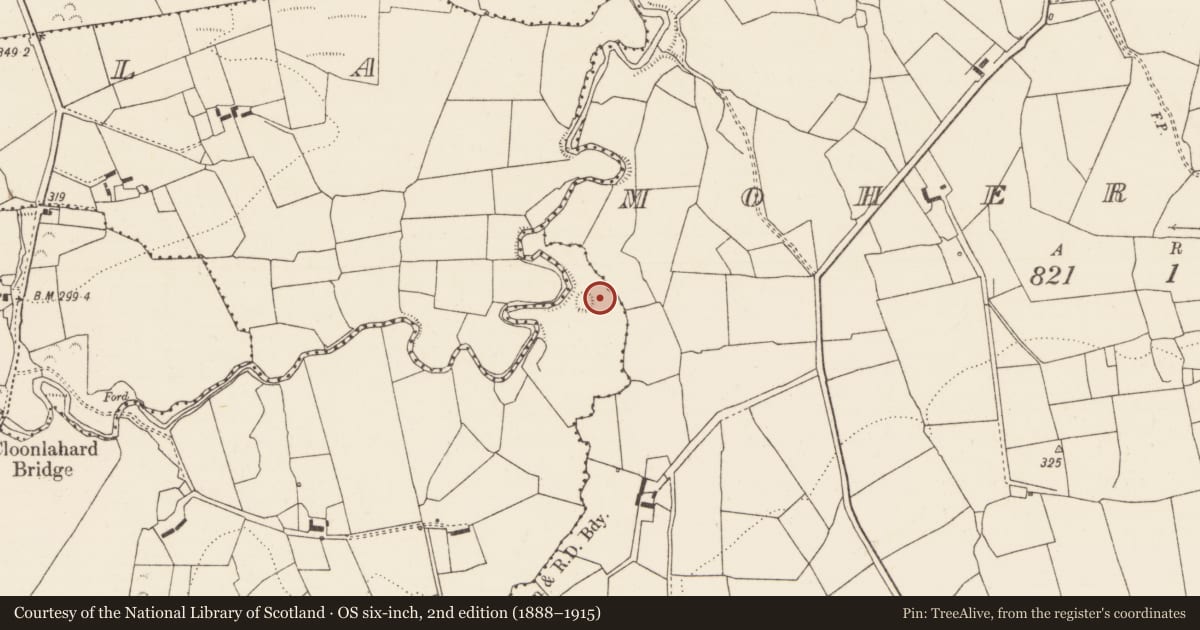 Ordnance Survey six-inch map, 2nd edition (1888–1915) covering the location of Ringfort - rath, Cloonlahard East, County Limerick, with a pin at the register's coordinates