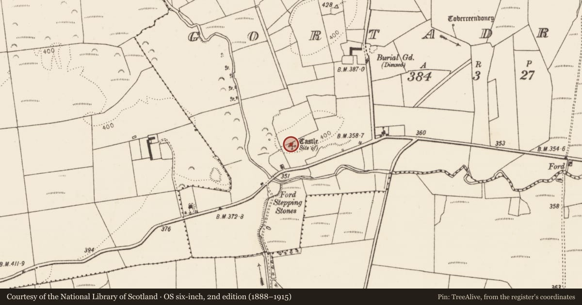 Ordnance Survey six-inch map, 2nd edition (1888–1915) covering the location of Castle - unclassified, Gortadroma, County Limerick, with a pin at the register's coordinates