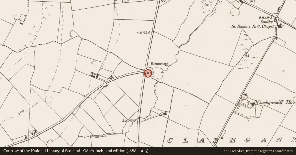 Ordnance Survey six-inch map, 2nd edition (1888–1915) covering the location of Ringfort - rath, Ballycormick, County Limerick, with a pin at the register's coordinates