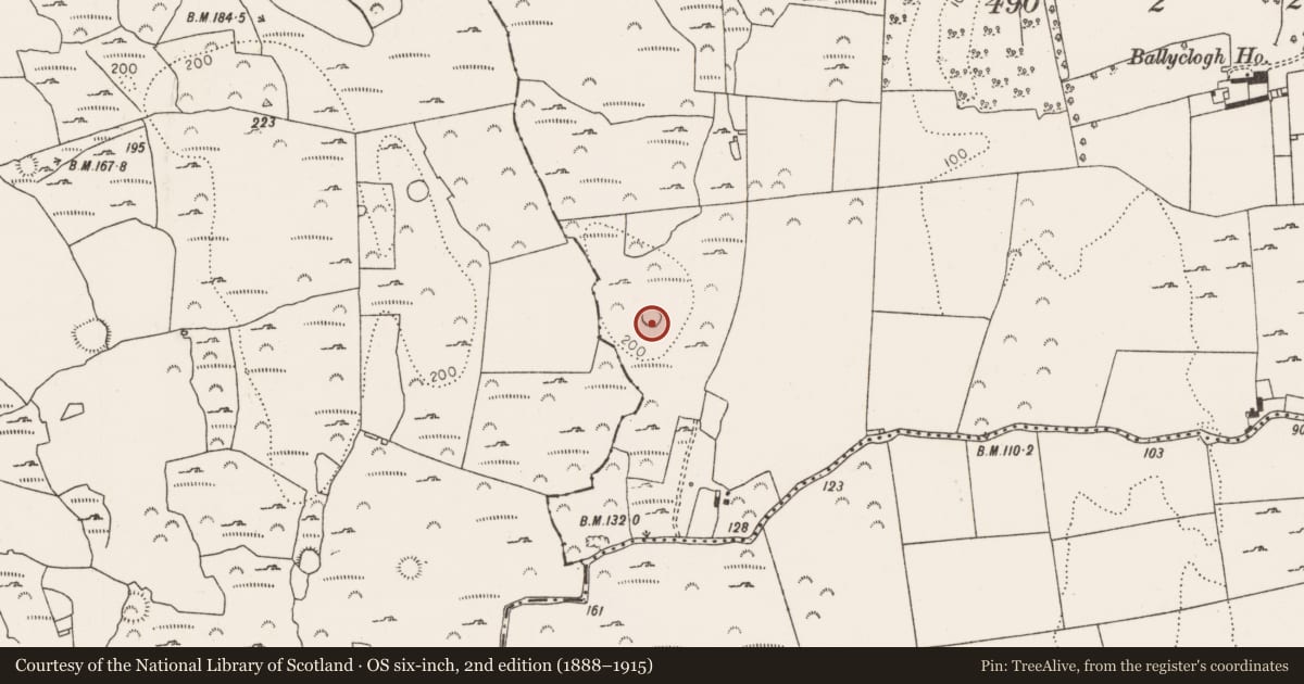 Ordnance Survey six-inch map, 2nd edition (1888–1915) covering the location of Ringfort - rath, Ballyclogh, County Limerick, with a pin at the register's coordinates