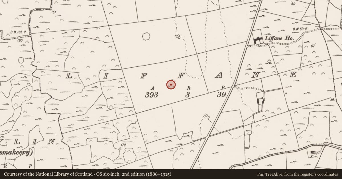 Ordnance Survey six-inch map, 2nd edition (1888–1915) covering the location of Ringfort - rath, Liffane, County Limerick, with a pin at the register's coordinates