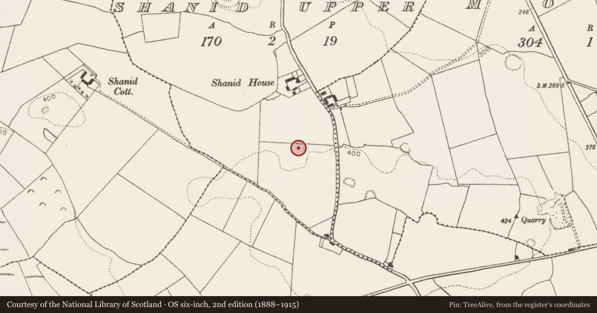 Ordnance Survey six-inch map, 2nd edition (1888–1915) covering the location of Enclosure, Shanid Upper, County Limerick, with a pin at the register's coordinates