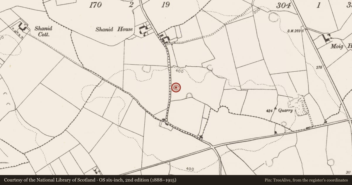 Ordnance Survey six-inch map, 2nd edition (1888–1915) covering the location of Enclosure, Moig, County Limerick, with a pin at the register's coordinates