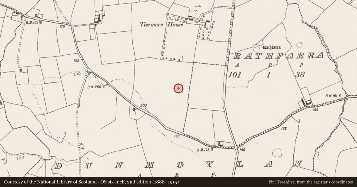 Ordnance Survey six-inch map, 2nd edition (1888–1915) covering the location of Ringfort - rath, Dunmoylan, County Limerick, with a pin at the register's coordinates
