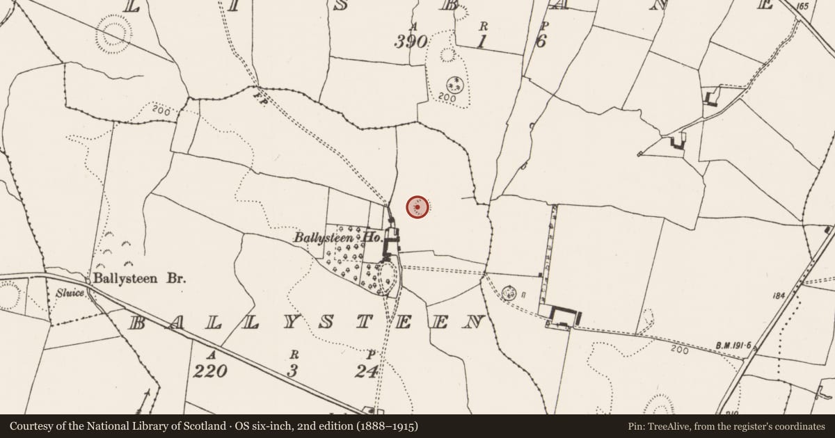 Ordnance Survey six-inch map, 2nd edition (1888–1915) covering the location of Ringfort - rath, Ballysteen, County Limerick, with a pin at the register's coordinates