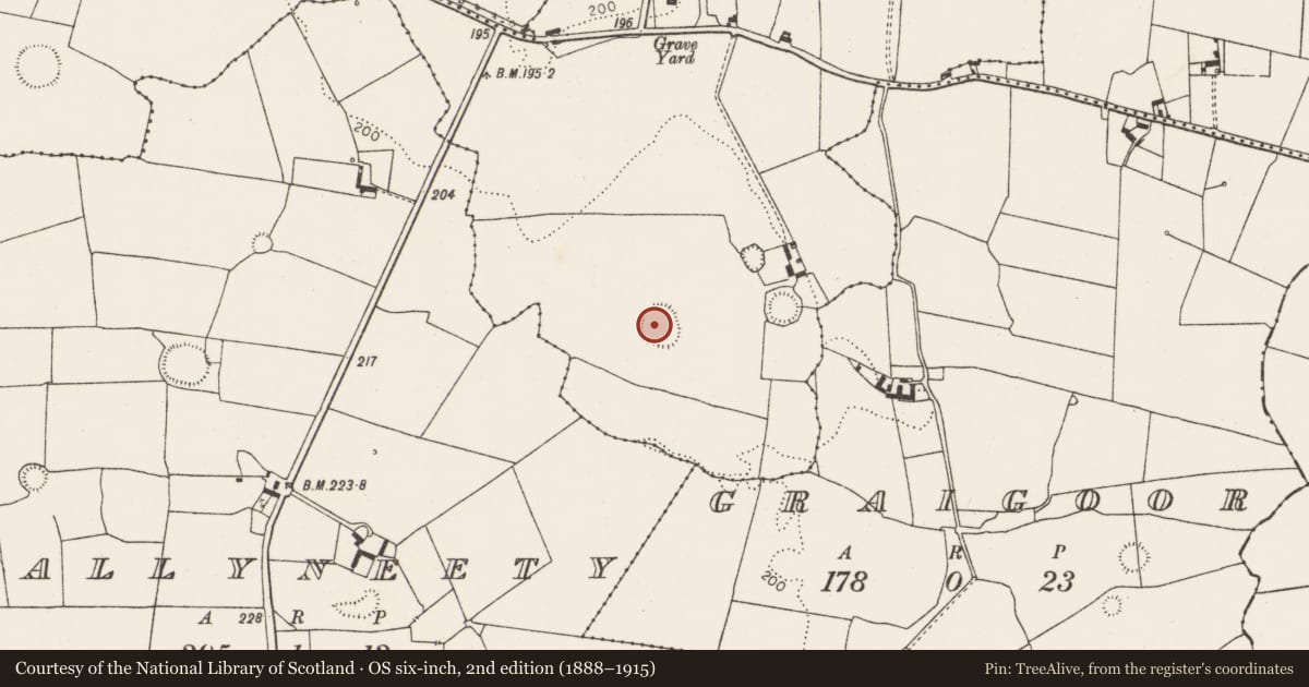 Ordnance Survey six-inch map, 2nd edition (1888–1915) covering the location of Enclosure, Kilbradran, County Limerick, with a pin at the register's coordinates