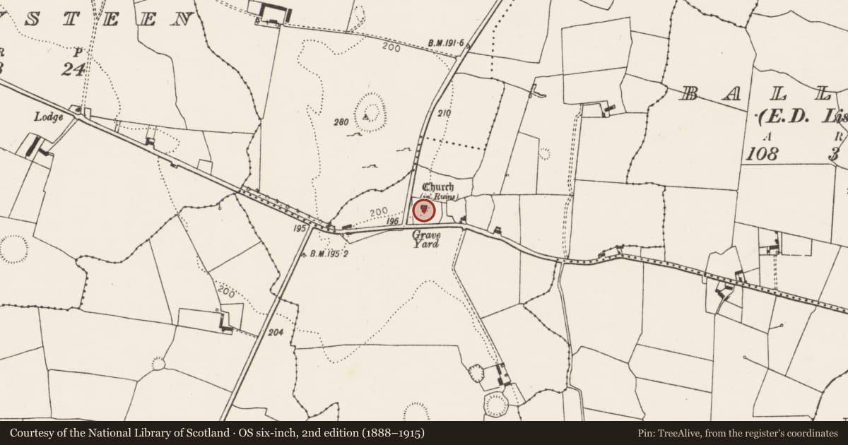 Ordnance Survey six-inch map, 2nd edition (1888–1915) covering the location of Graveyard, Kilbradran, County Limerick, with a pin at the register's coordinates