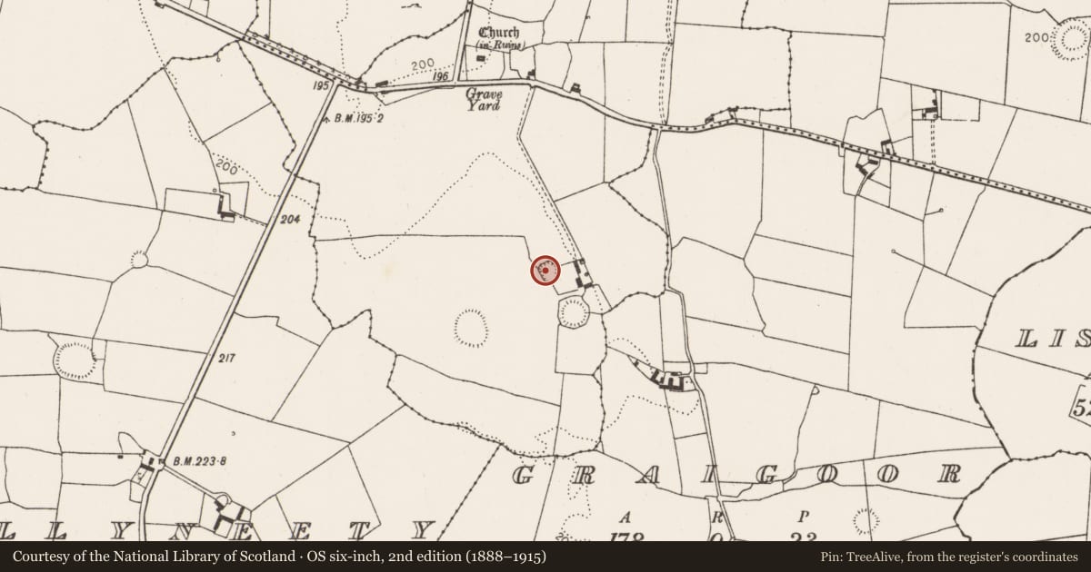 Ordnance Survey six-inch map, 2nd edition (1888–1915) covering the location of Ringfort - rath, Kilbradran, County Limerick, with a pin at the register's coordinates