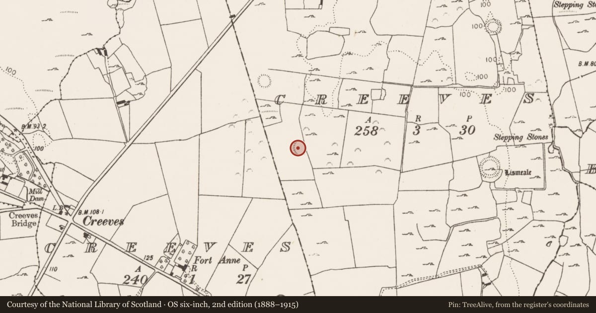 Ordnance Survey six-inch map, 2nd edition (1888–1915) covering the location of Ringfort - rath, Creeves, County Limerick, with a pin at the register's coordinates
