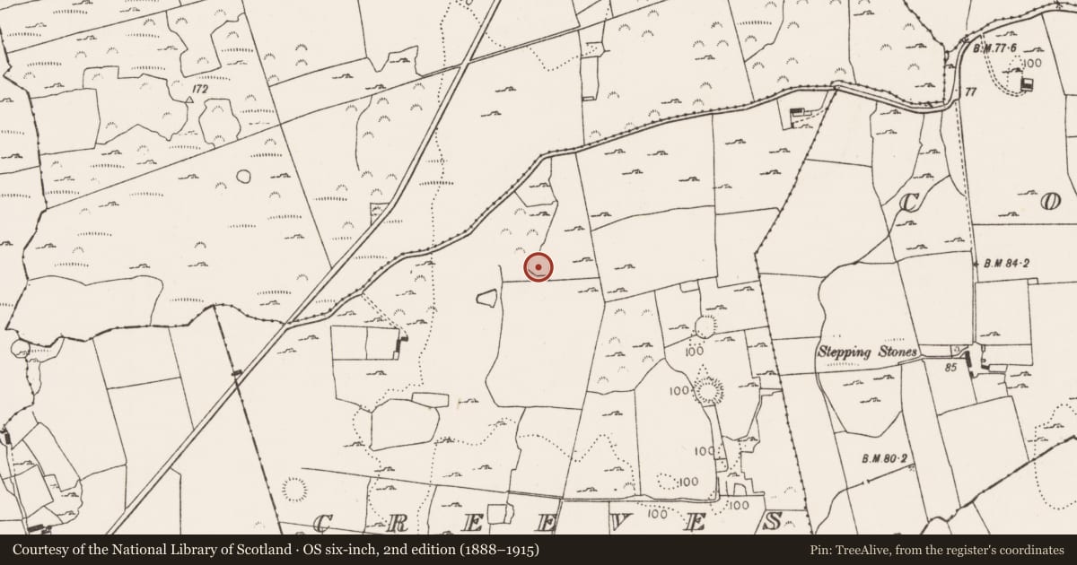 Ordnance Survey six-inch map, 2nd edition (1888–1915) covering the location of Ringfort - rath, Creeves, County Limerick, with a pin at the register's coordinates