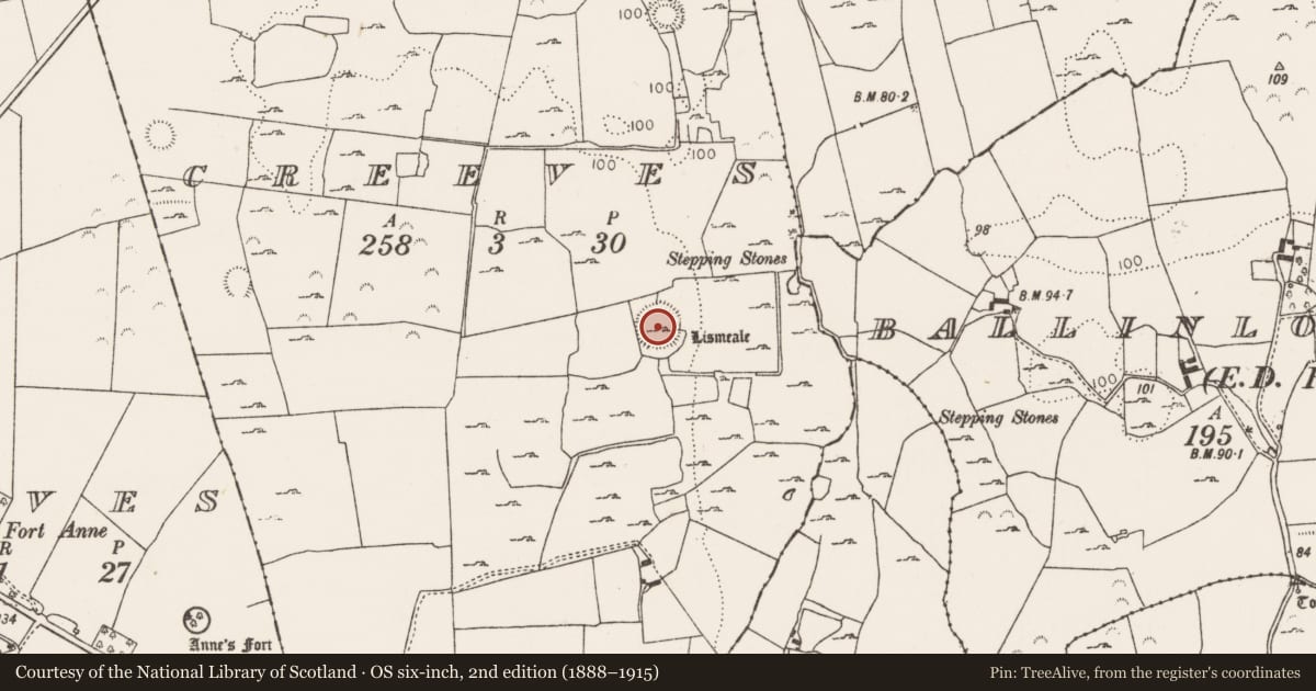 Ordnance Survey six-inch map, 2nd edition (1888–1915) covering the location of Ringfort - rath, Creeves, County Limerick, with a pin at the register's coordinates