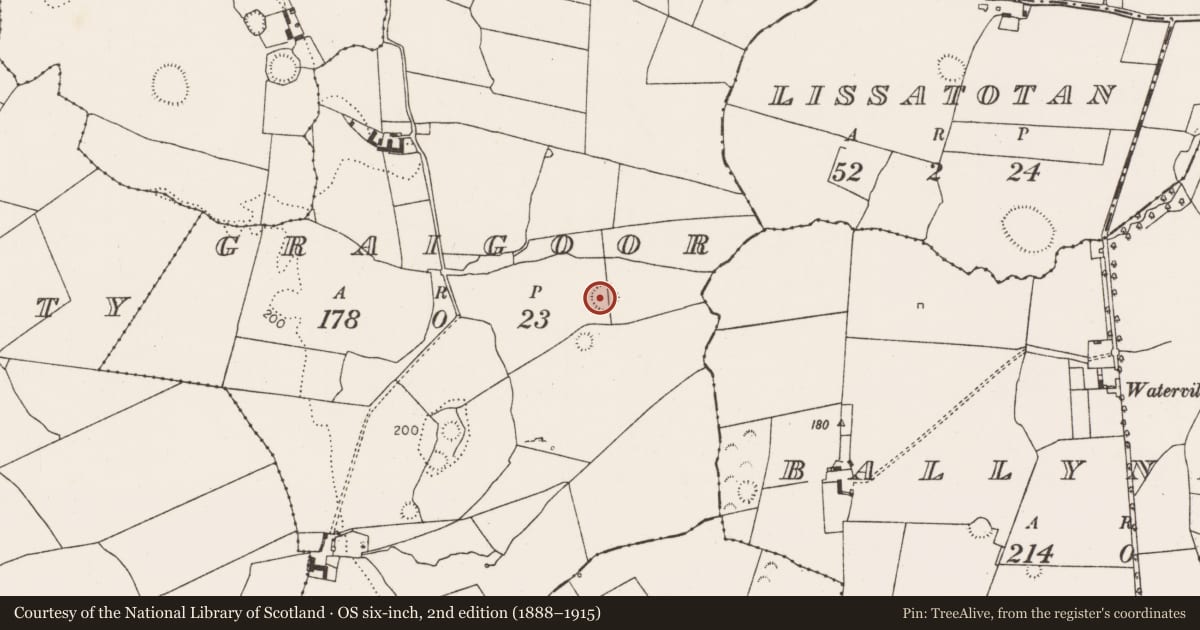 Ordnance Survey six-inch map, 2nd edition (1888–1915) covering the location of Ringfort - rath, Graigoor, County Limerick, with a pin at the register's coordinates