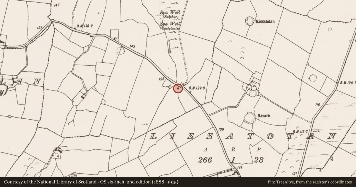 Ordnance Survey six-inch map, 2nd edition (1888–1915) covering the location of Fulacht fia, Cooltomin, County Limerick, with a pin at the register's coordinates