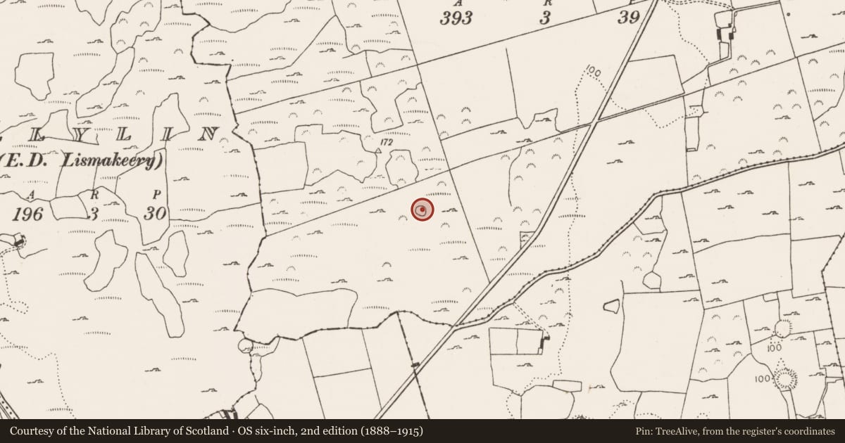 Ordnance Survey six-inch map, 2nd edition (1888–1915) covering the location of Enclosure, Liffane, County Limerick, with a pin at the register's coordinates