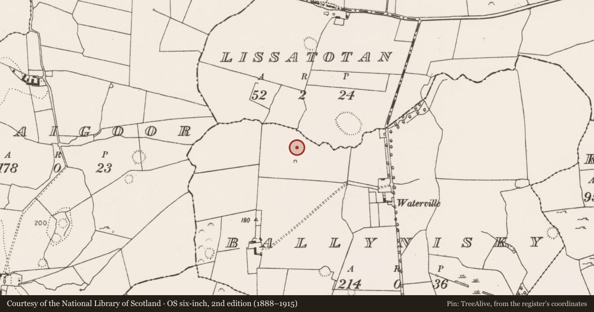Ordnance Survey six-inch map, 2nd edition (1888–1915) covering the location of Enclosure, Ballynisky, County Limerick, with a pin at the register's coordinates