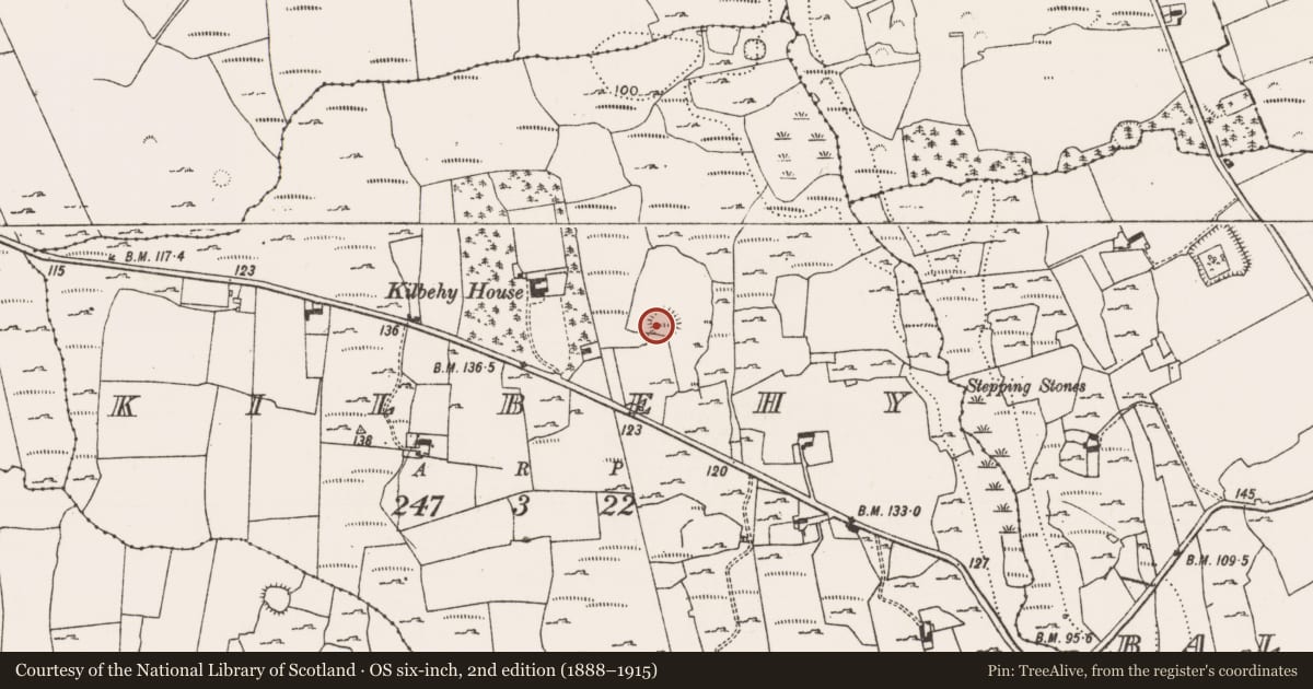 Ordnance Survey six-inch map, 2nd edition (1888–1915) covering the location of Ringfort - cashel, Kilbehy, County Limerick, with a pin at the register's coordinates